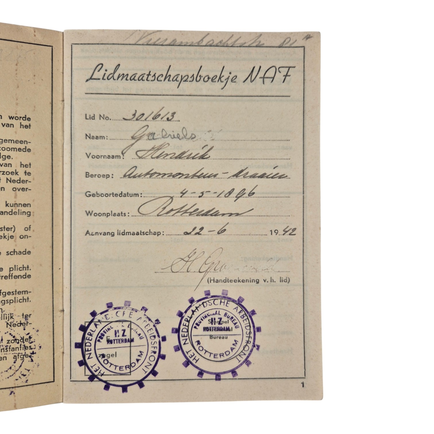 NAF-Lidmaatschapsboekje-Rotterdam-1942(2)