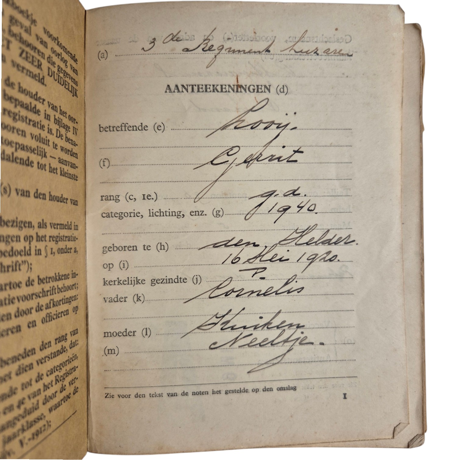 Nederlands-oorlogszakboekje-3de-regiment-Huzaren