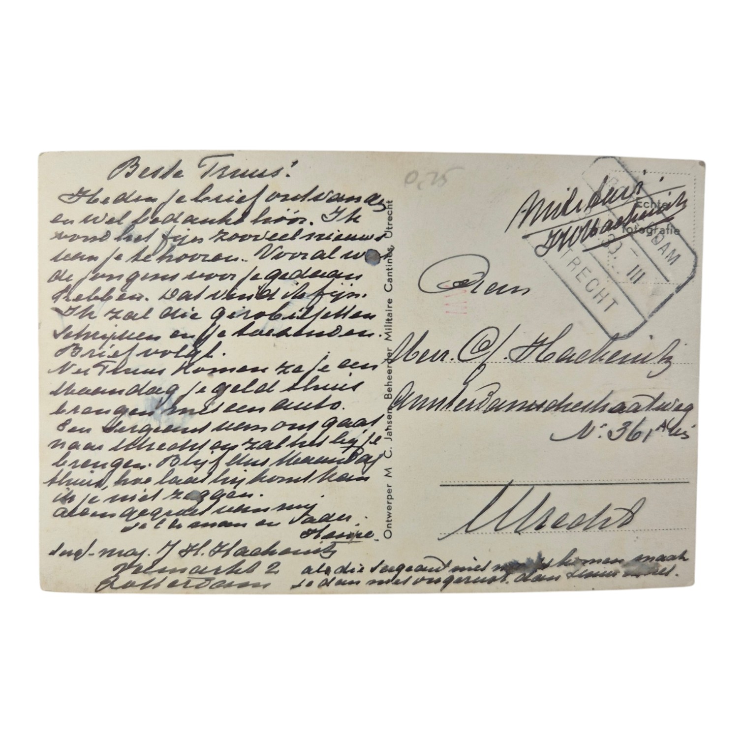 Nederlandse-militaire-ansichtkaart-Sergeant-Majoor-Utrecht