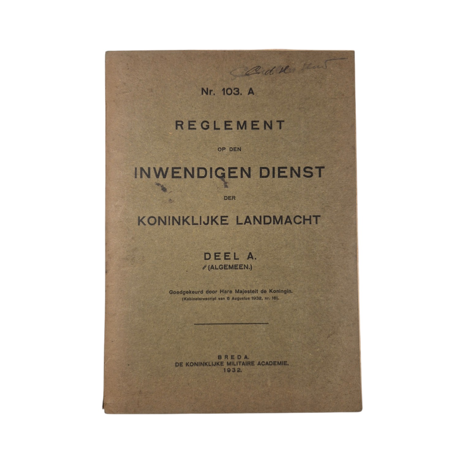 Nederlandse-set-voorschriften-regelement-inwendigen-dienst-Nr.-103-A-en-B